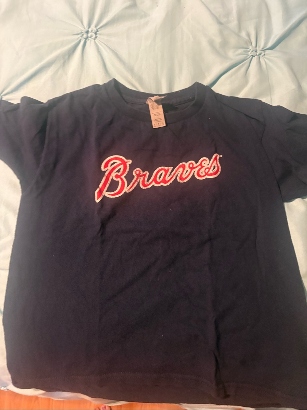 Source Unknown Navy Tee with Red & White 'Braves' Script
